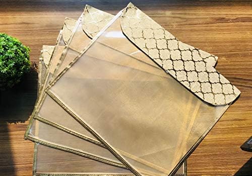 RAAHII Прозрачна чанта от Плътна Печатни тъкани Saree с пластмасов калъф от 10 части за Съхраняване /Подаръци / организация за шкафове в дома (Злато)