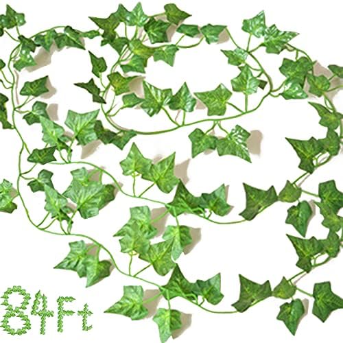YAHUAA 12 Опаковки 86 Метра Фалшиви Листа на Бръшлян Фалшиви Лозя Изкуствена Венец от Бръшлян Зелените Висящи Растения като Лозя за Естетичен