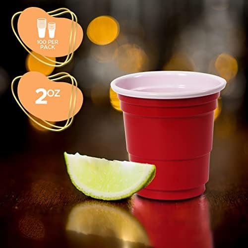 За еднократна употреба чаши за уиски [Опаковка от 36 броя] - Червени Пластмасови чаши 2 унции - Чашки за желе / Чашки за партита За рождени