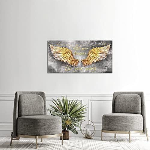 Крилата на Ангела на Платното за монтаж на стена Арт Художествена живопис Отпечатъци върху Платно Стенен Декор Съвременно Златно и сиво Произведение