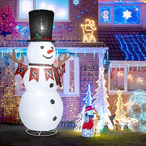 Коледни Украшения във формата на Снежен човек на открито, на 6 Фута Сгъваем Коледен Снежен човек с Осветление, Сгъваеми Снежен човек