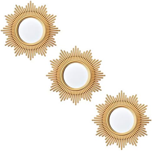 Малки Стенни Огледала Декоративен Комплект от 3 теми за Хол |Златни Кръгли Огледала за Декора на стените Спални| Кръгло Огледало, Стенен Декор