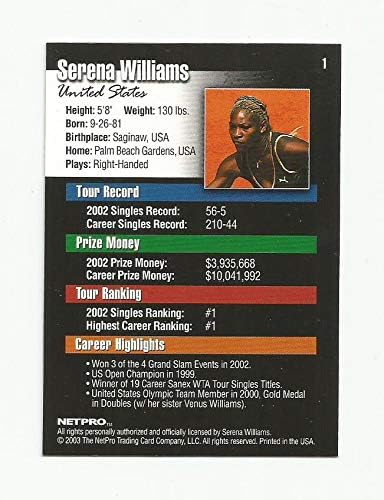 2003 Търговска картичка Netpro Тенисистки Серина Уилямс е №1
