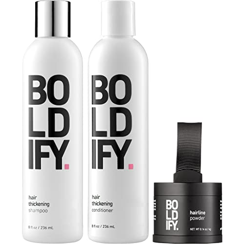 Прах за линията на растеж на косата (бял) + Шампоан + климатик: Набор от Boldify: Прах от загуба на коса с ефект на подкрашивания корени