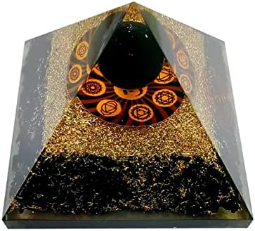 Шунгит с Турмалиновой сфера, Генератор на енергия Оргоновой пирамида - Orgonite - за Защита от негативната енергия - Мед - Камъни