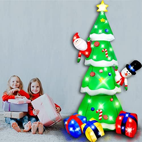 Коледни Надуваеми играчки Yealipok Коледни Украси на открито на 8 фута, Надуваеми Коледно Дърво, Декорация на Двора с led крушки, Звездна