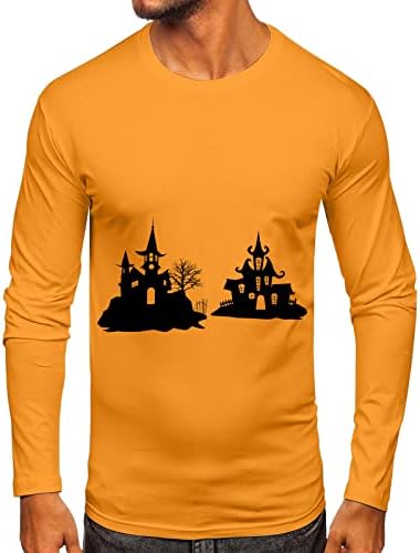 XXBR Мъжки тениски на Хелоуин, Ежедневни Празнична Спортна Тениска с принтом Haunted house С дълъг ръкав и Забавно Графичен Дизайн