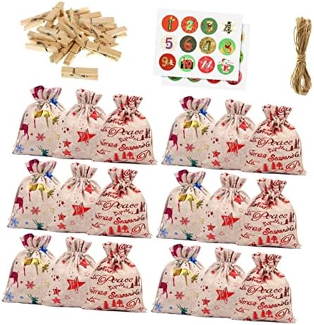 TOYANDONA 1 Комплект Коледен Календар Етикети за Шоколади Венец от Зебло Пълнители за Отглеждане на Обратното Броене Чул Торбички за Шоколадови