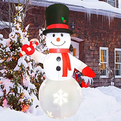 Улични Коледни Надуваеми Украшения във формата на Снежен човек - 7 фута Празнични Декорации за Двор с led светлини във формата на Снежинки
