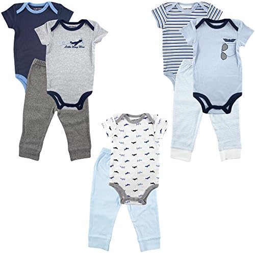 Комплект дрехи Любими приятели, 5 Боди и 3 Панталони, Синьо и сиво, 0-3 месеца