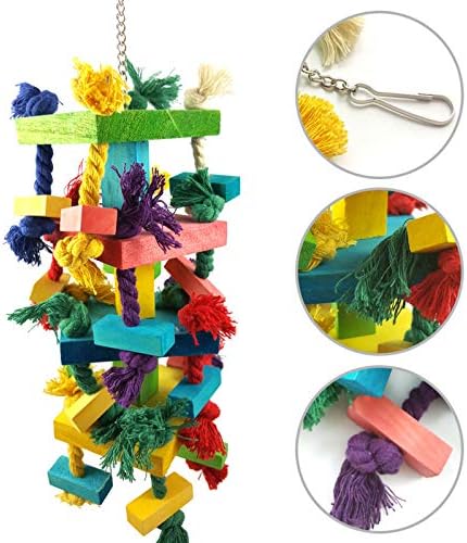 Дъвченето играчка alfyng Bird Parrot с вързани на блокове, Боядисана Дървена играчка-Папагал-птица, Подходяща за папагали Ара кокату, африкански