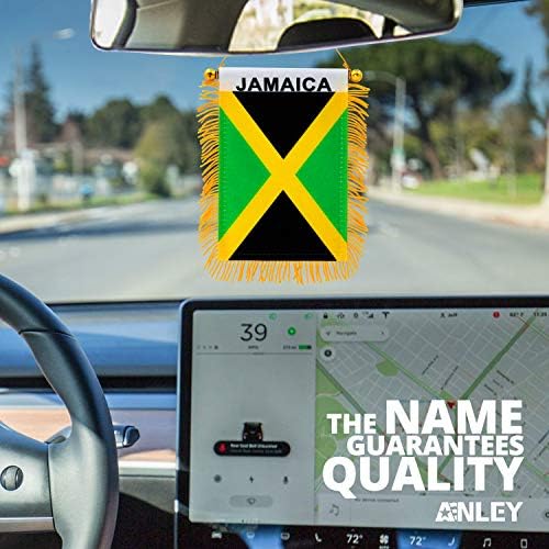 Окачен флаг на Ямайка на прозорец с размер 4 X 6 инча с ресни - Мини-Банер с флага и Декор огледала за обратно виждане