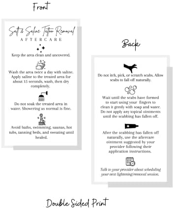 Инструкции за последващата грижа за премахването на татуировки с малко сол и физраствором | 50 опаковки | визитка размер 2x3,5