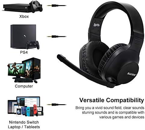 Детска стерео слушалки SADES SPIRIT SA721 Черен цвят за Xbox One, PS4, PC, Режийни Слушалки с микрофон с Шумопотискане, Мека Възглавница