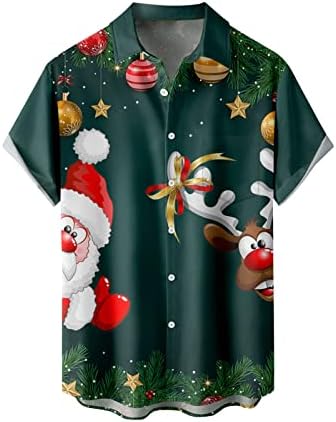 XXBR Коледна Риза за Мъжете, Хавайски Ризи Свободно Намаляване с Къс ръкав и Копчета, Вечерни Блузи с Принтом Дядо Коледа