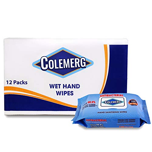 Мокри кърпички Colemerg Cleansing One Hand Open за ежедневна употреба и пътуване, броят на 100 броя, Опаковка от 12 броя