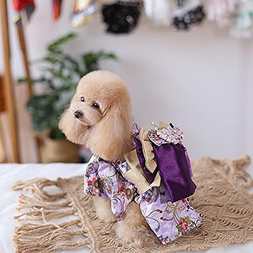 WZHSDKL Японското Кимоно за кучета и котки, Плюшен облекло Лавандула цвят за котки и малки Кученца, Поли с чертеж (Size: X-Large)