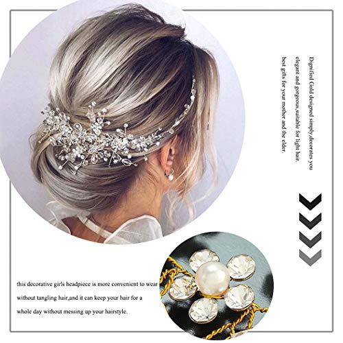 Сватбена превръзка на главата на булката с цветя, злато, кристал, перли, шапки от лозови насаждения, аксесоари за коса за жени