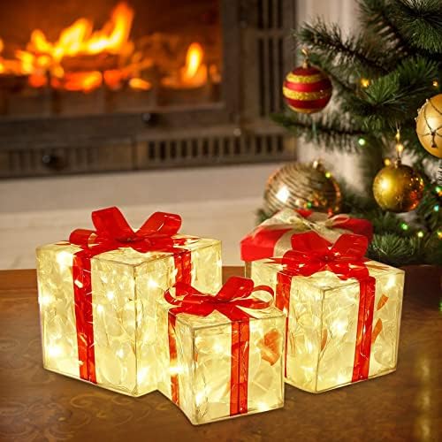 npkgvia Коледа Светлинен Украса Подарък Кутия Украшение с Лък Коледно Осветление Кутия за Външно Осветление Коледна кутия за Външни