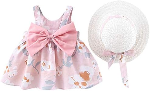 Принцеса рокля с цветя модел за малки момичета, шапка, Дрехи, великденски рокля (розово, 18-24 месеца)