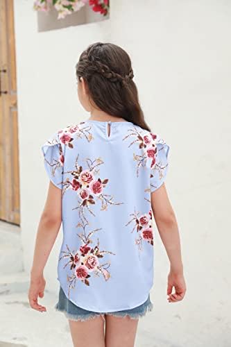 Ebifin/ Нагънат Ризи с къс ръкав за Момичета, Летни Модни Обикновена Блузи, Ежедневни Тениски с кръгло деколте, Свободни