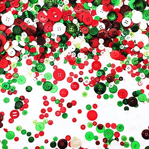 1600шт Коледни Копчета Червени Зелени и Бели Копчета за Бродерия с Различни Размери Копчета Зелени Червени Бели Едро Бели, Червени