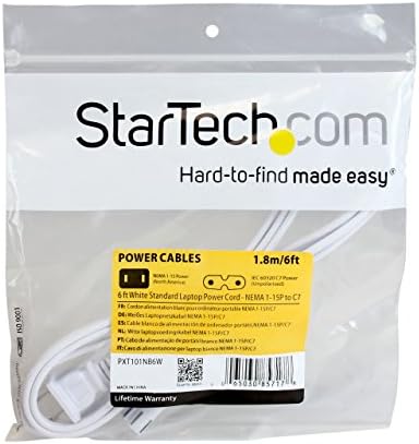 StarTech.com Стандартен захранващ кабел за лаптоп, бял на цвят с дължина 6 метра Кабел за зарядно за лаптоп NEMA 1-15 P-C7-2-Slot
