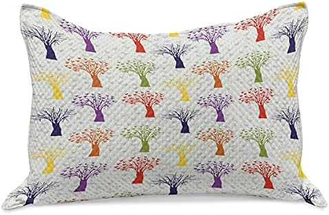 Калъфка за възглавница от стеганого одеяла Ambesonne Nature, повтарящ Се Отпечатва като Врабчета, Цветни Анимационни Дървета