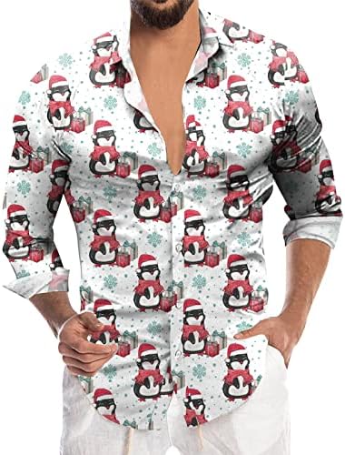 XXBR Коледни Мъжки Ежедневни Ризи с Копчета и Дълъг Ръкав И яка Новост, Забавна Коледна Тениска С Принтом на Дядо Коледа