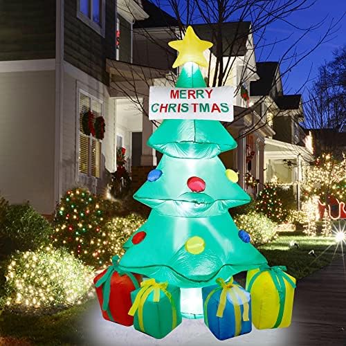 Остров Слава 7 фута Коледни Надуваеми Коледни Декорации, Вградени led Светлини, Надуваеми Коледно Дърво с 4 Подарочными Кутии,