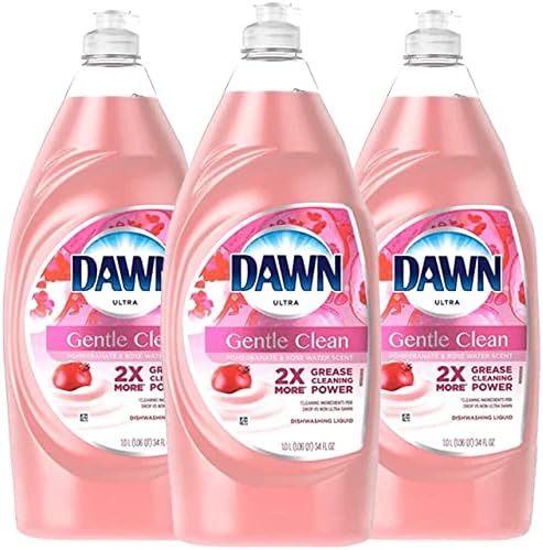 Течен сапун за миене на съдове Dawn Ultra Нежно Почистване с аромат на нар и розова вода, 34 течни унции (опаковка от 3 броя)