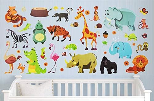 DEKOSH Стикер на стената с животни в Джунглата, Набор от Цветни стикери за Детска стая - Отклейте и Залепете Унисекс, Детски Стикери за