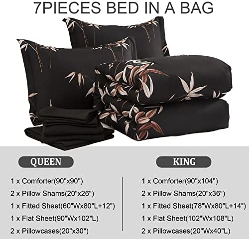 Luxudecor Ботаническата комплект спално бельо Queen Black Leaves Легло в леглото от 7 теми Пуховый Алтернативен комплект Спално
