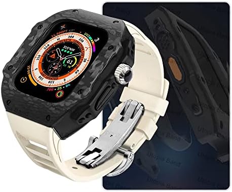 Калъф SAAWEE от въглеродни влакна за Apple Watch Ultra 49 мм и каишка от Фторопластовой гума, Метална Основа за iWatch Ultra 8 7 6 SE, Комплект