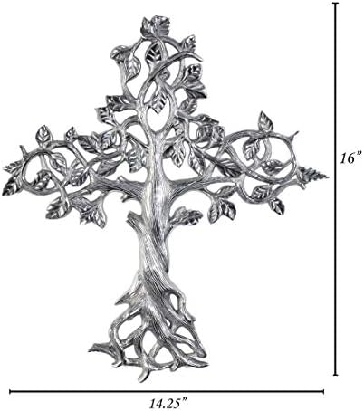 ABY DECOR Метален Стенен Кръст Дървото на живота |Кристиан Духовен Кръст за стена | Религиозен Висящ на Кръста, Стенен декор,