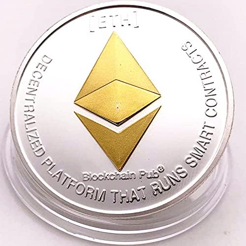 Криптовалюта Ethereum Физическа Възпоменателна монета, Монета сребърно покритие в два цвята Монета Щастливата Монета с капачка