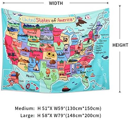 Alynsehom Гоблен Карта на Съединените Щати Карикатура Америка Държавно разпределение на САЩ Цветна Образователен Гоблен, Стенен