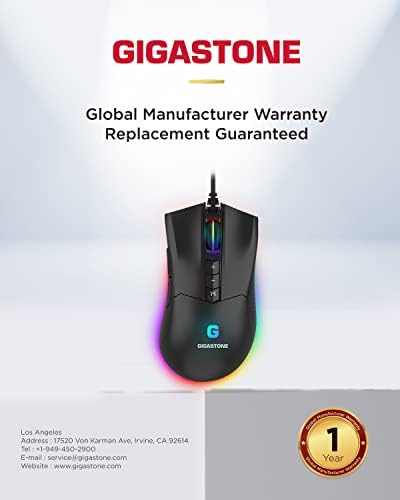 Детска мишката Gigastone с регулируема резолюция от 12 000 dpi, RGB подсветка, Оптичен сензор, 8 Програмируеми бутона, Детска