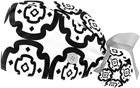 Mersov Годишна Работна Шапчица с Екзотични Цветя, Копчета и Тренировъчната панделка, 2 Опаковки Многократно Хирургически шапки за еднократна