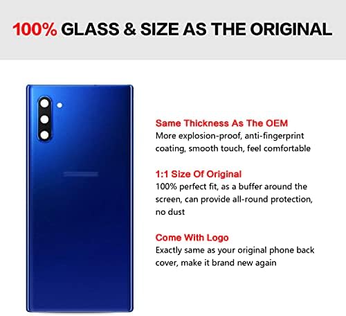 UooFide Съвместима за Samsung Galaxy Note 10 Подмяна на задната стъклен капак 6,3 инча SM-N970 за всички превозвачи с Ръководството за инсталация
