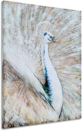 GALLERIEWALLA Паун Платно Стенно Изкуство - Абстрактна Живопис с маслени Бои от Животински Произход с Текстура - Доброто Вертикално