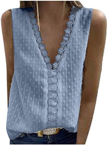 Дамски блузи на бретелях с V-образно деколте и дантела тапицерия, летни ризи-туники без ръкави, блузи, потници S-3xl