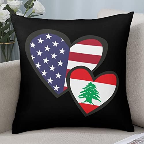 Блокер на Сърцето Американското Знаме на Ливан Квадратна Калъфка за възглавница Полиестер, Калъфи За Възглавници, Калъфки за Диванного