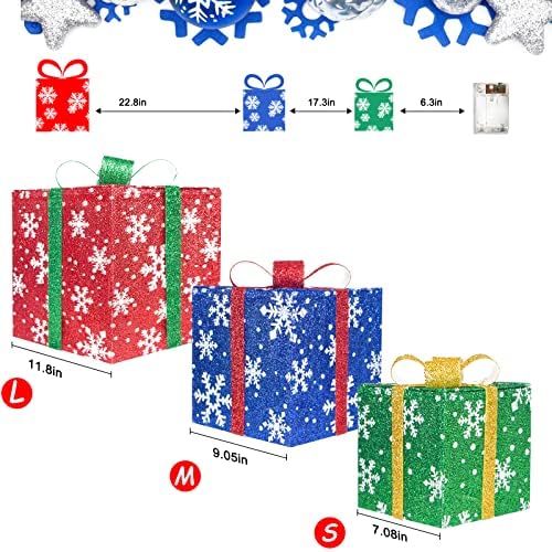 Коледна Украса, Подаръци Кутии с осветление, Комплект от 3 Подарък Кутии с Осветление, Коледна Украса, Предварително подсвеченные 60 led