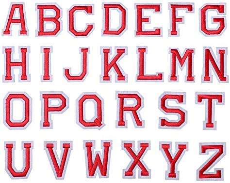 SHELCUP 26 БР. Класически Червени Ивици с буквите на Азбуката от А до я, Sew-Апликация за Дънки/ Сака/ Раници/ Детски дрехи, покриващи