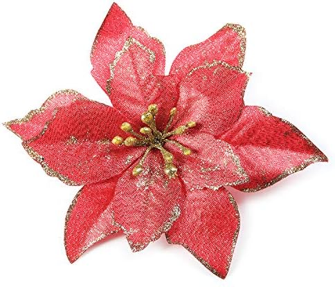 Коледна украса от коледна звезда, Блестяща Изкуствени Цветя коледна звезда за украса на Коледната елха (12 пакети) (Сребрист)