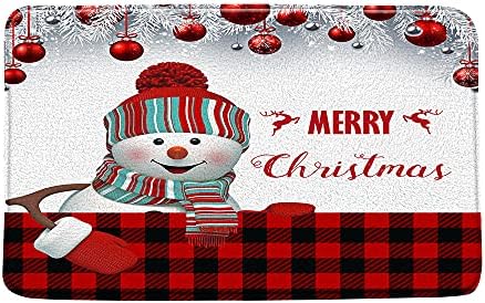 Сладък Снежен човек Подложка За Баня, Коледно Червено и Черно в клетка от Бъфало Коледни Топки Ретро Каре Сребърна Борова Клонка Елен Селска Фермерска Къща честита