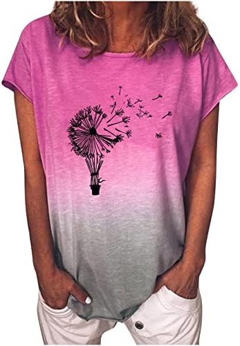 Тениски с кръгло деколте за момичета, Тениски с Къс Ръкав, Градиентный Цветен Принт под формата На Глухарче, Лятото, Есента
