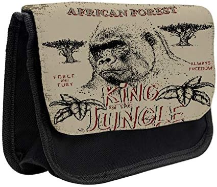 Молив случай за моливи Lunarable Wild, Gorilla King of the Jungle, Тъканно чанта за моливи с двоен цип, 8,5 x 5,5, Кафяво-сив