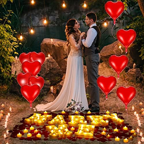 Украса за Предложения Махай се ожени за мен Led Знак Омъжи се за мен С осветени Букви 1000 Листенца от Червени Рози 24 Фалшиви